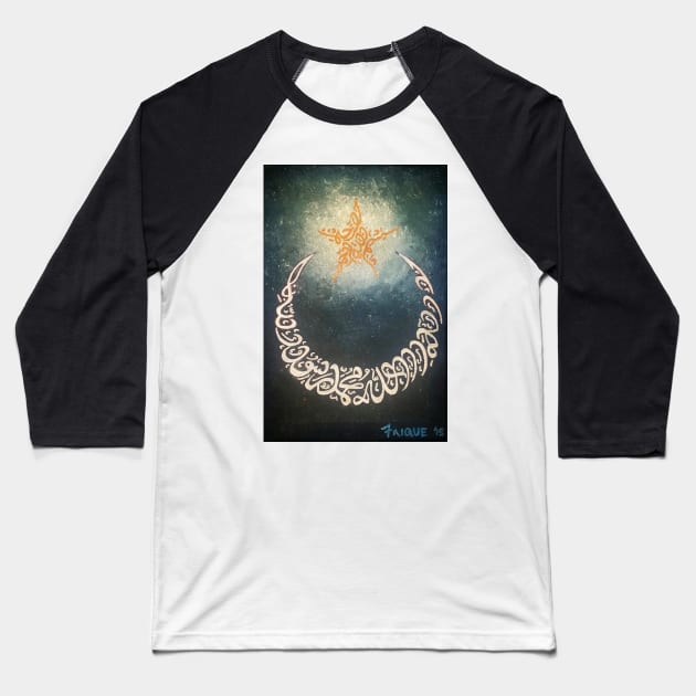 Moon and Star - Kalimah Tayyibah - Laillahaillah Baseball T-Shirt by Fitra Design